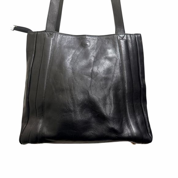 Italian Handmade Black Leather Tote Gold R Logo Shoulder Bag - Picture 3 of 13